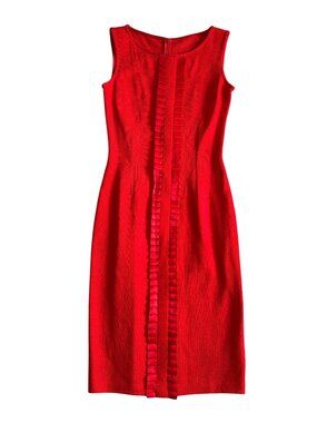 St. John Womens Sz 2 Evening Red Sleeveless Textured Knit Dress /Ribbon Trim